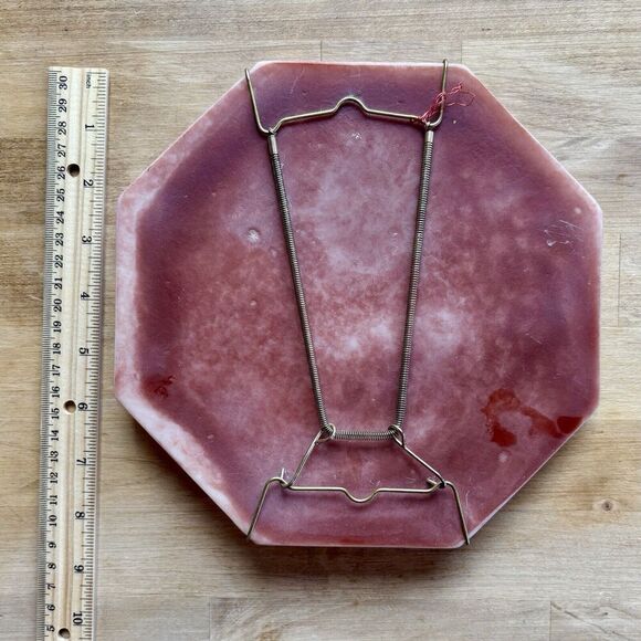 Vtg Incolay Soapstone Cottage Bridge Cute Marbled Plate Pink Ivory Forrest River - Picture 7 of 8